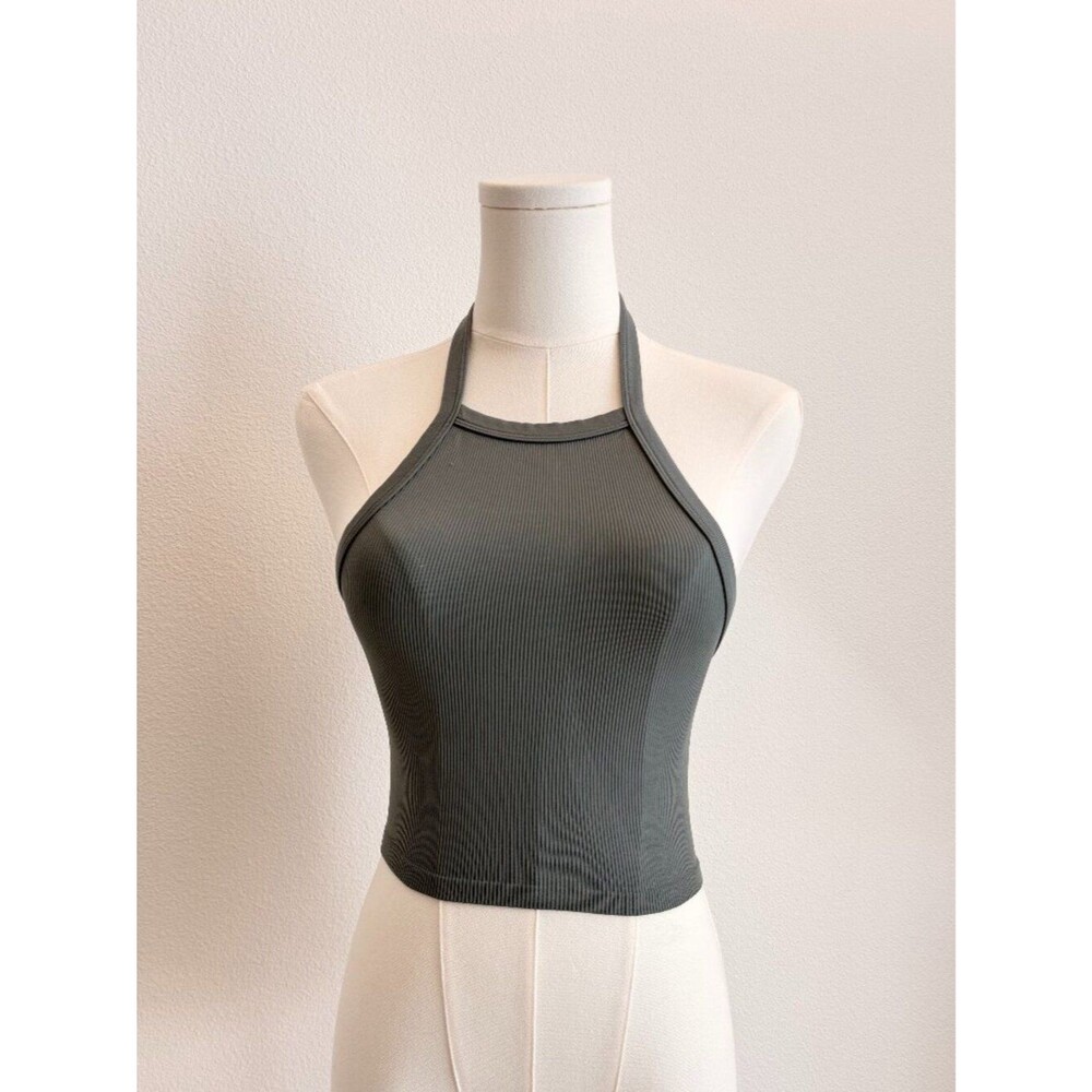 Wild Fable Gray Ribbed Halter Crop Top